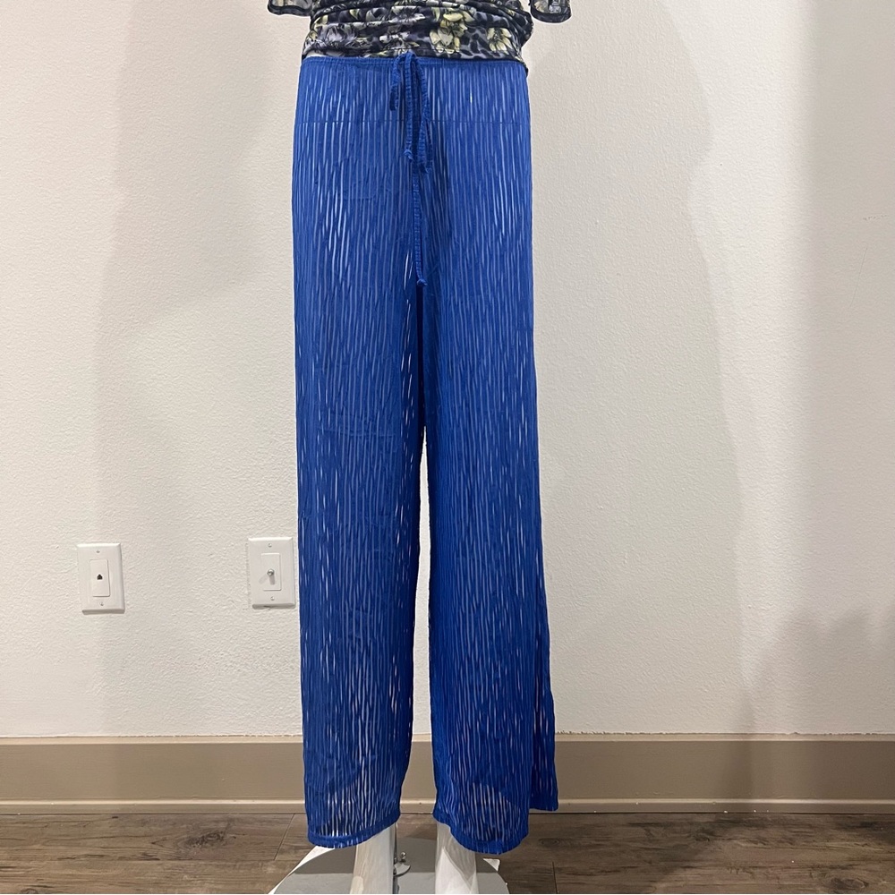 Jordan Taylor Royal Blue Beachwear Pants Pull-over Sheer Swim Bottom Cover-up L